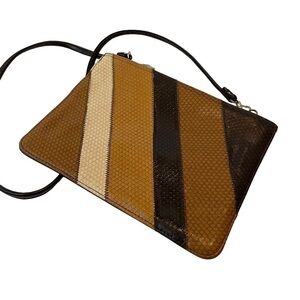 Calego Faux Snakeskin Purse Small Size Brown Yellow Thin Casual Shoulder Bag EUC